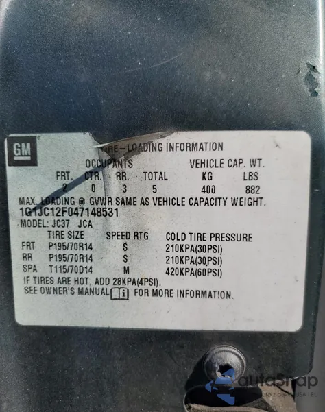 2004 Chevrolet Cavalier from USA, damaged, VIN 1G1JC12F047148531